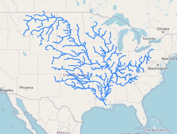Rivers of the Mississippi watershed, filtered