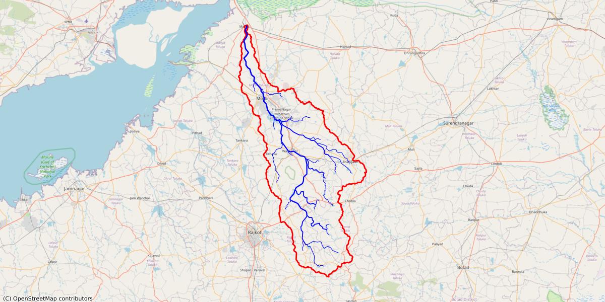 Watershed of 2,380 km² with outlet near 23.097, 70.768